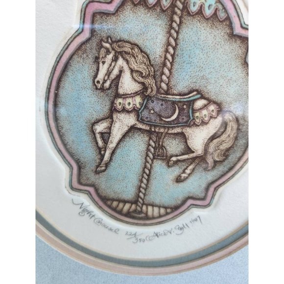 Vintage Nursery Day & Night Carousel Matted Limited Edition Etchings Signed - Picture 5 of 9